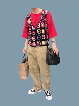 「アイテム（チノパンツ）」を使った、なりの介さん（レディース・159cm）の秋コーディネート
