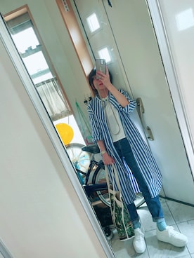 「GU（ジーユー）のアイテム（シャツワンピース）」を使った、sawawaさん（レディース・157cm）の夏コーディネート