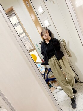 「スウエットパンツ」｜「アイテム（ブルゾン）」を使った、sawawaさん（レディース・157cm）の春コーディネート