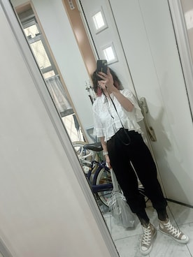 「アイテム（シャツ/ブラウス、ホワイト系）」を使った、sawawaさん（レディース・157cm）の夏コーディネート