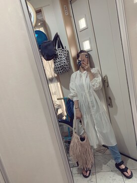 「シャツワンピース×デニム」｜sawawaさん（レディース・157cm）の夏コーディネート