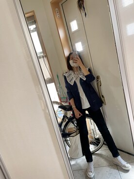 「Eddie Bauer（エディーバウアー）のアイテム（ノーカラージャケット）」を使った、sawawaさん（レディース・157cm）の春コーディネート