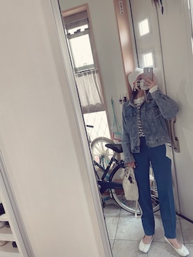 「ブルー x ホワイト」｜「アイテム（バレエシューズ）」を使った、sawawaさん（レディース・157cm）の春コーディネート