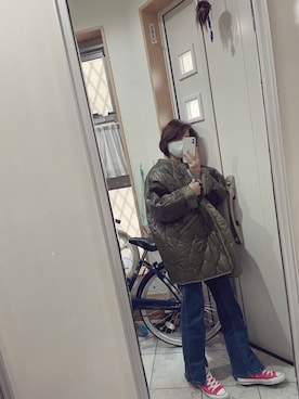 「赤コンバース」｜「アイテム（ジャケット/アウター）」を使った、sawawaさん（レディース・157cm）の秋コーディネート