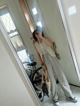 「アイテム（かごバッグ）」を使った、sawawaさん（レディース・157cm）の夏コーディネート