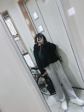 「サテンパンツ」｜「アイテム（ブルゾン）」を使った、sawawaさん（レディース・157cm）の冬コーディネート