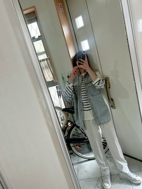 「アイテム（スラックス、ホワイト系）」を使った、sawawaさん（レディース・157cm）の春コーディネート
