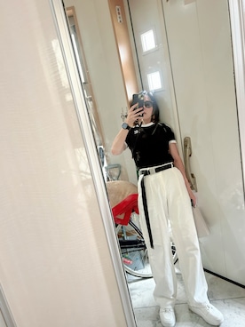 「ベルト垂らし」｜sawawaさん（レディース・157cm）の夏コーディネート