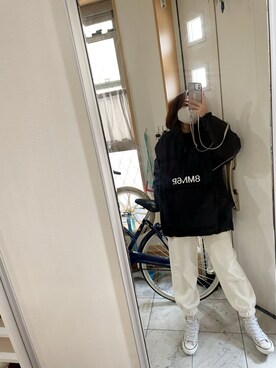 「スウエットパンツ」｜「アイテム（その他アウター）」を使った、sawawaさん（レディース・157cm）の春コーディネート