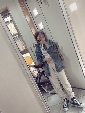 「アイテム（スウェットパンツ、ホワイト系）」を使った、sawawaさん（レディース・157cm）の春コーディネート