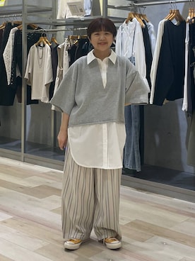 「LEPSIM（レプシィム）のシャツレイヤードチュニックSS　665361（Tシャツ/カットソー、グレー系）」を使った、しーさんさん（レディース・147cm）の春コーディネート