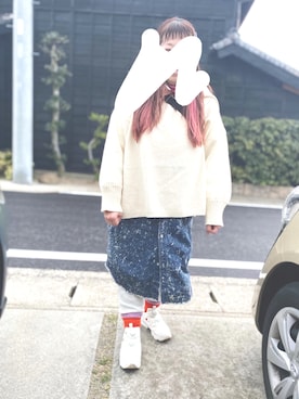 「CUBE SUGAR（キューブシュガー）のアイテム（シャツワンピース）」を使った、おぶーこ。さん（レディース・152cm）の春コーディネート