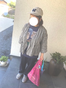 「Tシャツ×デニム」｜「アイテム（スリッポン）」を使った、おぶーこ。さん（レディース・152cm）の夏コーディネート