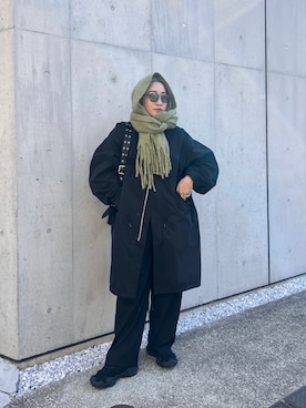 「オールブラック」｜「アイテム（モッズコート）」を使った、yuiさん（レディース・158cm）の冬コーディネート
