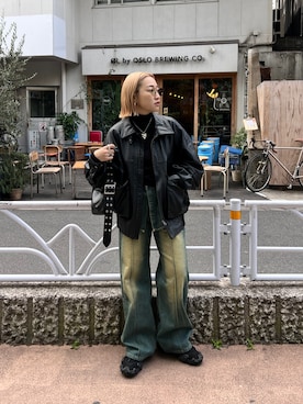 「マイベストコーデ2023」｜「アイテム（ライダースジャケット）」を使った、yuiさん（レディース・158cm）の冬コーディネート