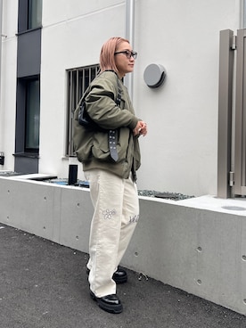 「秋冬」｜「アイテム（MA-1）」を使った、yuiさん（レディース・158cm）の秋コーディネート