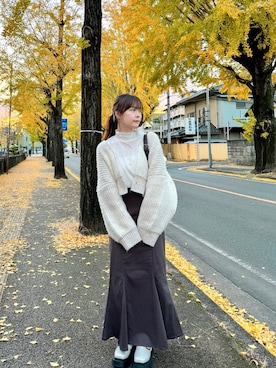 「GRL（グレイル）のハイウエストマーメイドツイルスカート（スカート）」を使った、Sheeta ❁さん（レディース・155cm）の秋コーディネート