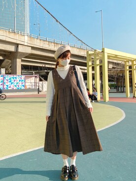 「KBF（ケイビーエフ）のアイテム（ジャンパースカート）」を使った、Sheeta ❁さん（レディース・155cm）の春コーディネート