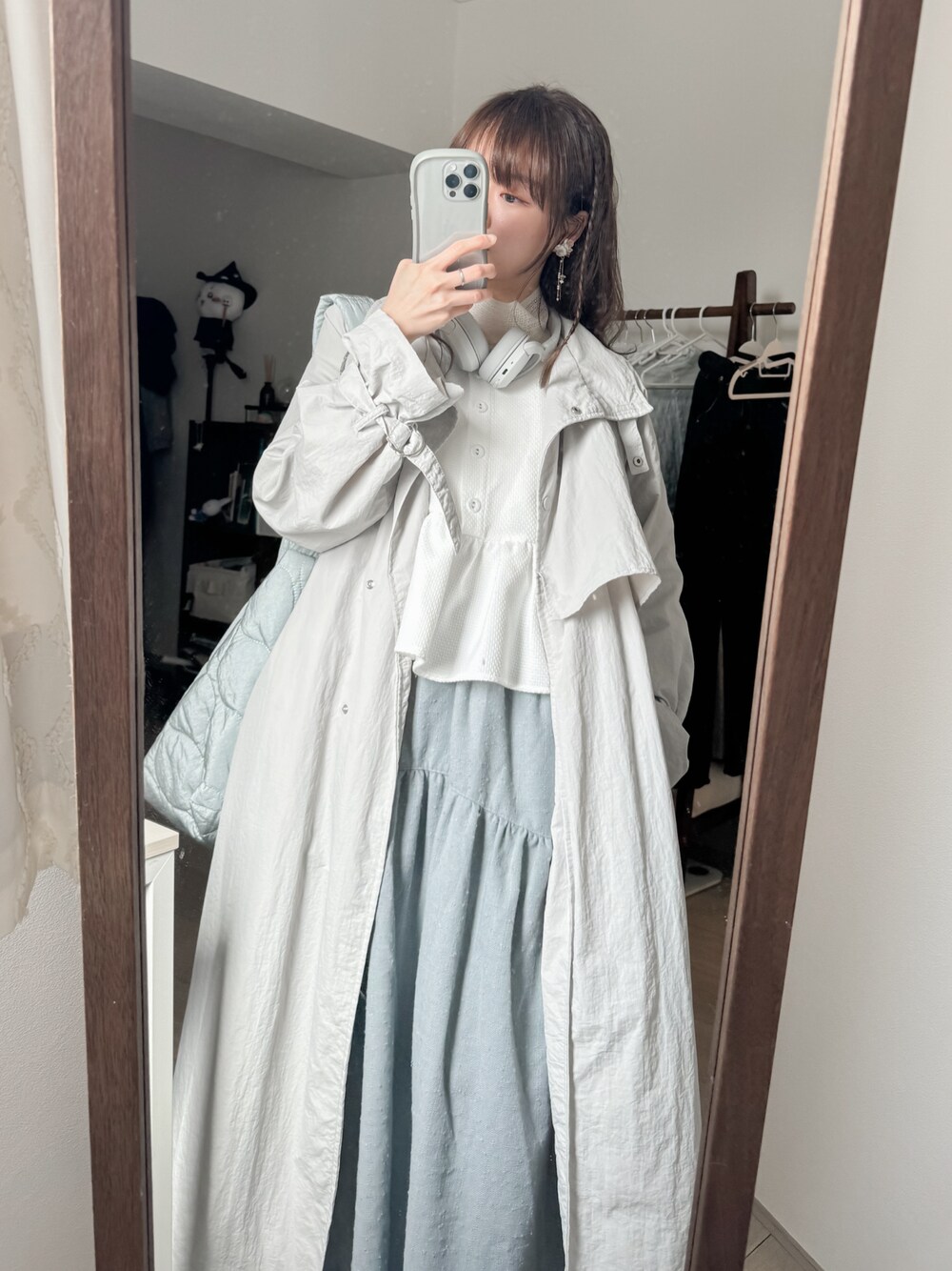 「DISCOATの【ZOZO限定】スタンドスプリングコート（その他アウター、グレー系）」を使った、Sheeta ❁さん（レディース・155cm）の春コーディネートの1枚目の写真