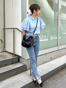「CHARLES & KEITH（チャールズ & キース）のKelis ケリス  ローズボウメリージェーンパンプス（パンプス、ブラック系）」を使った、E R Uさん（レディース・157cm）の夏コーディネート