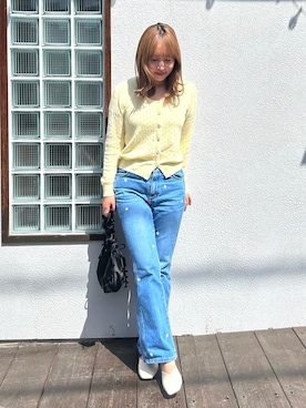 「FREAK'S STORE（フリークスストア）のWrangler×FREAK'S STORE/ラングラー 別注FLARE JEAN DENIM/別注フレアジーンデニム（デニムパンツ、ブルー系）」を使った、E R Uさん（レディース・157cm）の春コーディネート