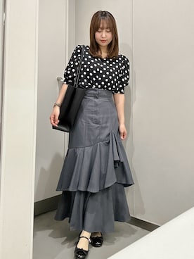 「CHARLES & KEITH（チャールズ & キース）のKelis ケリス  ローズボウメリージェーンパンプス（パンプス、ブラック系）」を使った、E R Uさん（レディース・157cm）の夏コーディネート