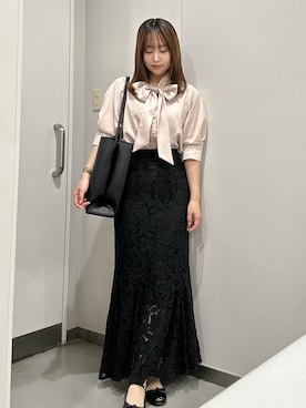 「CHARLES & KEITH（チャールズ & キース）のLeia レイア トートバッグ（トートバッグ、ブラック系）」を使った、E R Uさん（レディース・157cm）の夏コーディネート