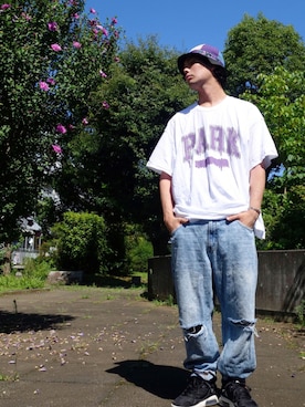 「Firsthand（ファーストハンド）のアイテム（Tシャツ/カットソー）」を使った、WEAROさん（メンズ・179cm）の夏コーディネート