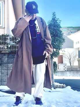 「MLB（メジャーリーグベースボール）のアイテム」を使った、LiME(松尾 頼武)作曲家さん（メンズ・164cm）の冬コーディネート