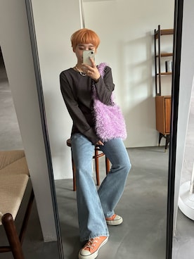 「アイテム（トートバッグ、パープル系）」を使った、yuminaさん（レディース・158cm）の秋コーディネート