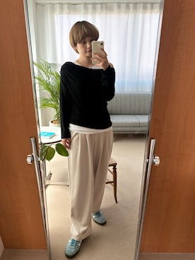 「PILIT（ピリット）のアシメレイヤード SETトップス（Tシャツ/カットソー、ブラック系）」を使った、yuminaさん（レディース・158cm）の春コーディネート