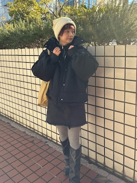 「アイテム（ニットキャップ/ビーニー）」を使った、yuminaさん（レディース・158cm・30代）の冬コーディネート