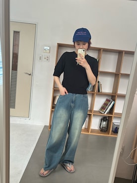 「PILIT（ピリット）のロゴカラーキャップ（キャップ、ブルー系）」を使った、yuminaさん（レディース・158cm）の春コーディネート