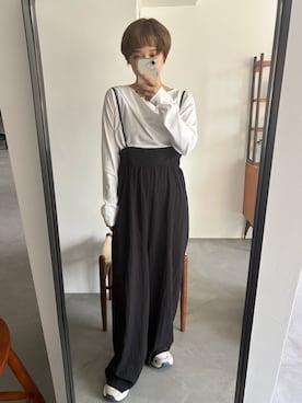 「PILIT（ピリット）のドレープオフショルトップス（Tシャツ/カットソー、ホワイト系）」を使った、yuminaさん（レディース・158cm）の春コーディネート