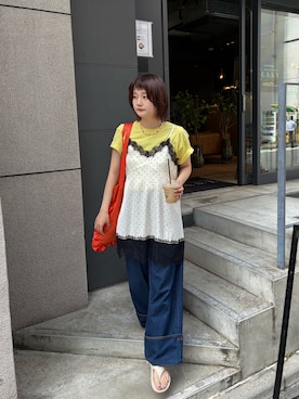 「Animuyのアイテム（キャミソール、ホワイト系）」を使った、yuminaさん（レディース・158cm）の春コーディネート