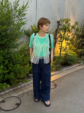 「骨格ウェーブ」｜「アイテム（ベスト）」を使った、yuminaさん（レディース・158cm）の夏コーディネート