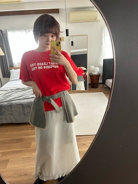 「PILIT（ピリット）のカラフルコンパクトTee（Tシャツ/カットソー、レッド系）」を使った、yuminaさん（レディース・158cm）の春コーディネート