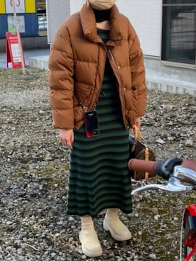 「GAP（ギャップ）のアイテム（ジャケット/アウター、ブラウン系）」を使った、emayaさん（レディース・161cm）の冬コーディネート