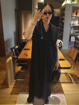 「RIM.ARK（リムアーク）のWide relax summer dress ワイド リラックス サマー ドレス（ドレス、ブラック系）」を使った、sakurako_kusanoさん（レディース・167cm）の春コーディネート