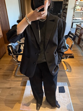 「RIM.ARK（リムアーク）のOpen sleeve tailored JK オープン スリーブ テーラード ジャケット（テーラードジャケット、ブラック系）」を使った、sakurako_kusanoさん（レディース・167cm）の春コーディネート