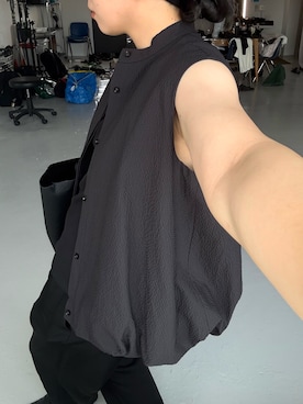 「RIM.ARK（リムアーク）のTuck balloon SH(タック バルーン シャツ)（シャツ/ブラウス、ブラック系）」を使った、sakurako_kusanoさん（レディース・167cm）の夏コーディネート