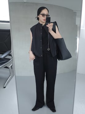 「RIM.ARK（リムアーク）のTuck balloon SH(タック バルーン シャツ)（シャツ/ブラウス、ブラック系）」を使った、sakurako_kusanoさん（レディース・167cm）の夏コーディネート