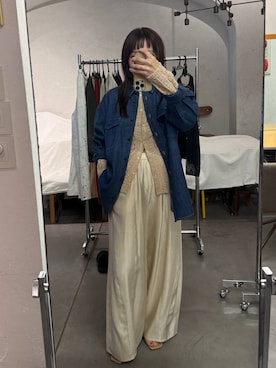 「A part by（アパートバイ）の【高身長向けサイズ展開あり・あいか企画】サテンバルーンイージーパンツ（その他パンツ、ホワイト系）」を使った、kahoさん（レディース・156cm）の春コーディネート