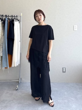 「A part by（アパートバイ）のナローストラップサンダル（サンダル、ブラック系）」を使った、kahoさん（レディース・156cm）の夏コーディネート