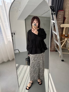 「A part by（アパートバイ）のプリーツイージータイトスカート2（スカート、ベージュ系）」を使った、kahoさん（レディース・156cm）の春コーディネート