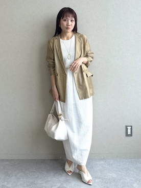 「A part by（アパートバイ）の≪追加3≫シアーWジャケット（テーラードジャケット、ベージュ系）」を使った、kahoさん（レディース・156cm）の春コーディネート
