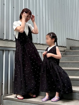 「A part by（アパートバイ）の【今年も登場！】ドットシシュウキャミワンピース（ワンピース、ブラック系）」を使った、kahoさん（レディース・156cm）の春コーディネート