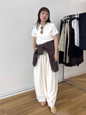 「A part by（アパートバイ）のスクエアヒールサンダル（サンダル、ベージュ系）」を使った、kahoさん（レディース・156cm）の夏コーディネート