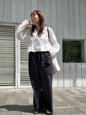 「A part by（アパートバイ）のバテンレースシャツ（シャツ/ブラウス、ホワイト系）」を使った、kahoさん（レディース・156cm）の春コーディネート