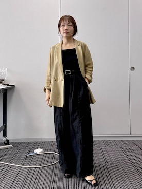 「A part by（アパートバイ）のレザースクエアベルト（ベルト、ブラック系）」を使った、kahoさん（レディース・156cm）の夏コーディネート
